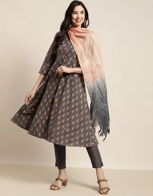 Grey Cotton Blend Suit Pant