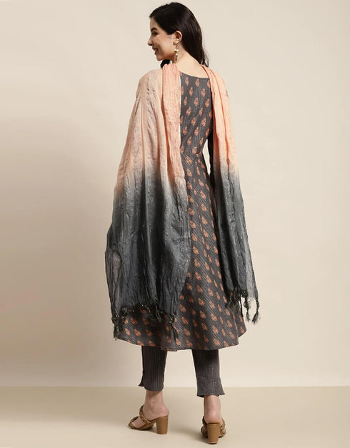 Grey Cotton Blend Suit Pant Closure View