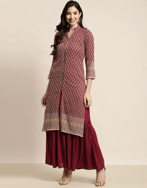 Maroon Rayon Suit Sharara