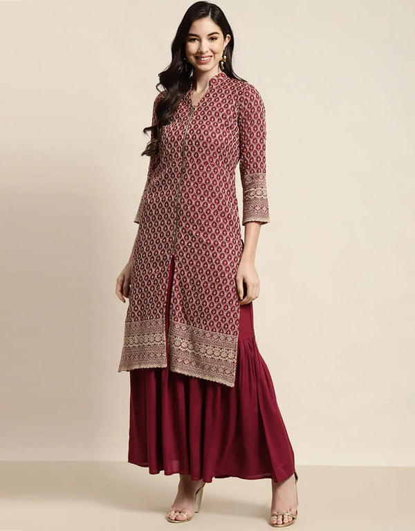 Maroon Rayon Suit Sharara