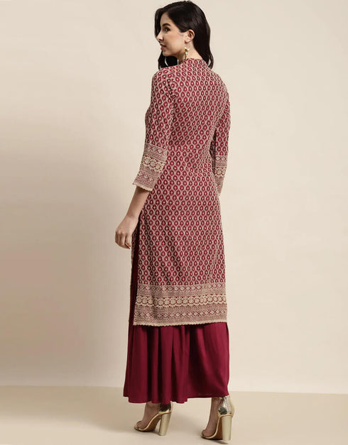 Maroon Rayon Suit Sharara Closure View