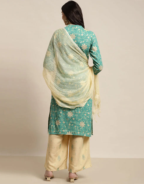 Shyn Green Rayon Suit Palazzo Closure View