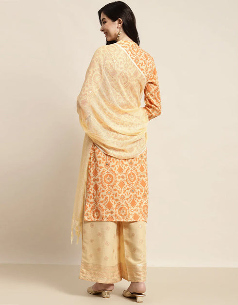 Light Orange Rayon Suit Palazzo Closure View