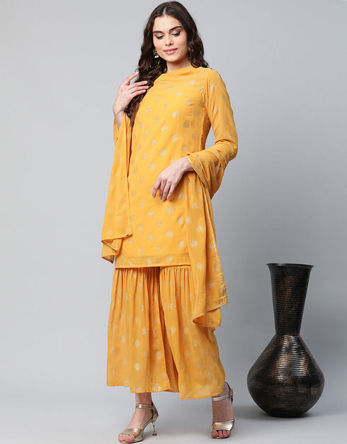 Mustard Georgette Salwar Suit Sharara