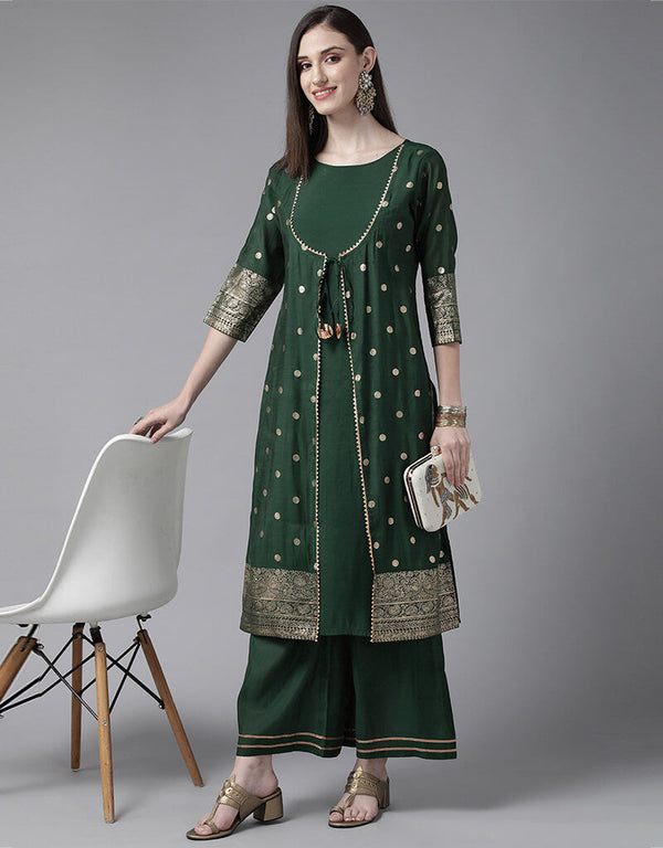 Dark Green Chanderi Salwar Suit Palazzo