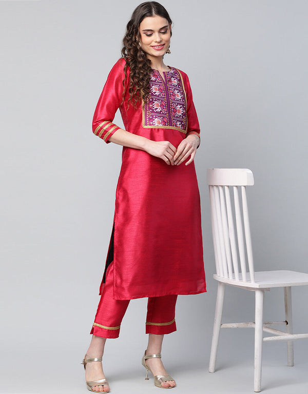 Red Art Silk Salwar Suit Pant