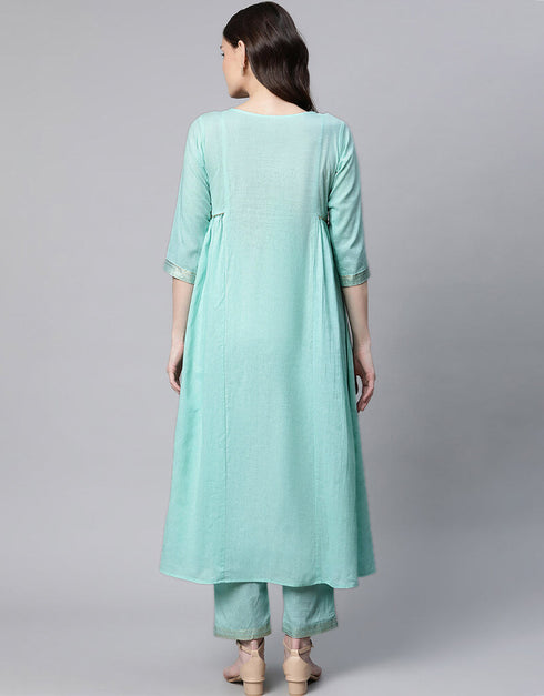 Sea Green Pure Cotton Salwar Suit Pant Closure View