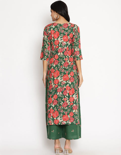 Green Rayon Salwar Suit Palazzo Closure View