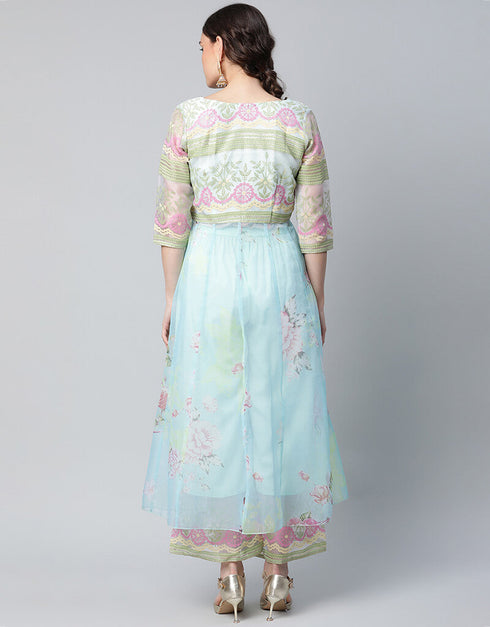 Sea Green Organza Salwar Suit Palazzo Closure View