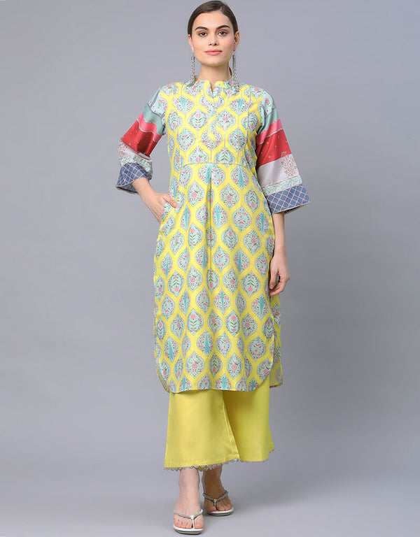 Yellow Cotton Blend Salwar Suit Palazzo