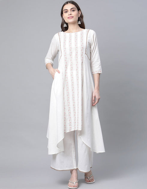 Off White Pure Cotton Salwar Suit Palazzo