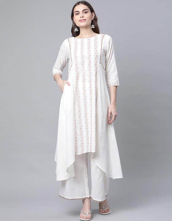 Off White Pure Cotton Salwar Suit Palazzo
