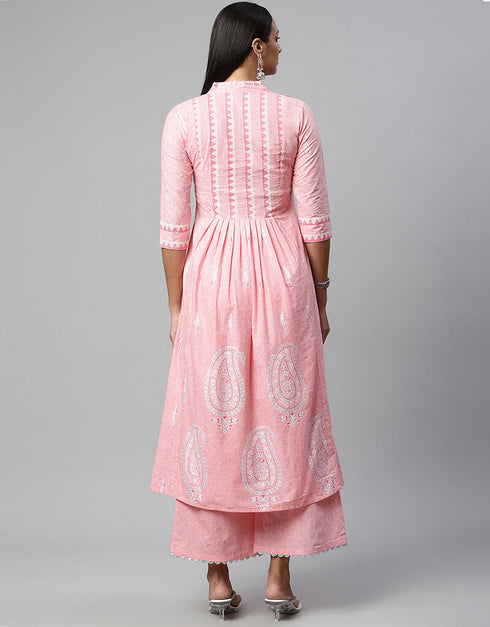 Baby Pink Pure Cotton Salwar Suit Palazzo Closure View