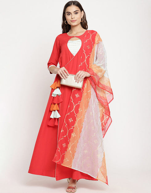 Red Polyester Salwar Suit Anarkali