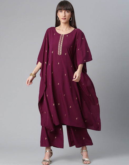 Wine Crepe Salwar Suit Palazzo