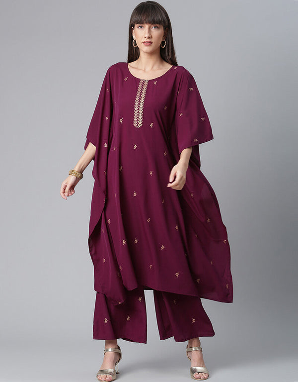 Wine Crepe Salwar Suit Palazzo