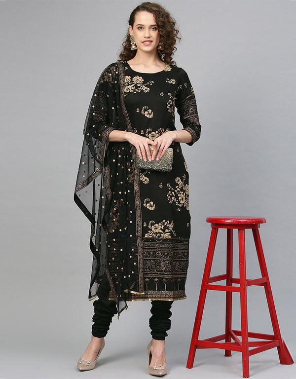 Black Polyester Salwar Suit Chudidar