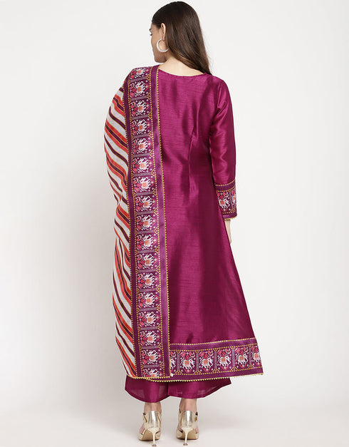 Purple Poly Silk Salwar Suit Palazzo Closure View