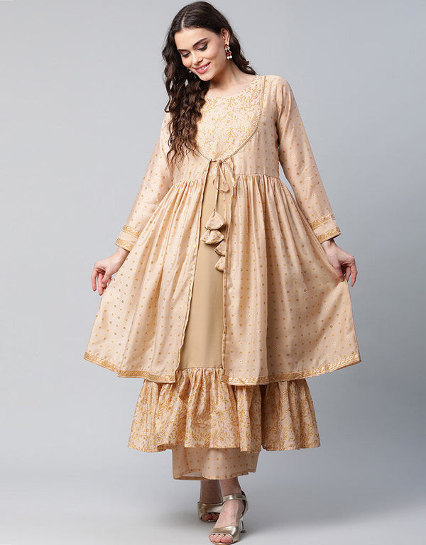 Beige Chanderi Salwar Suit Palazzo