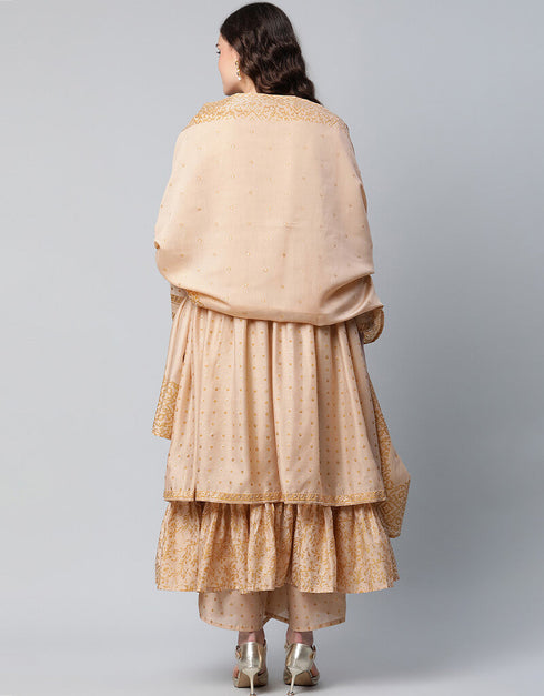 Beige Chanderi Salwar Suit Palazzo Closure View