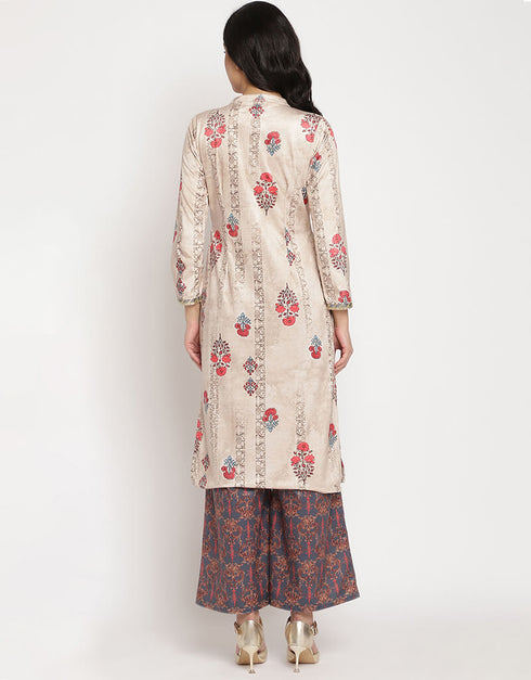 Beige Velvet Salwar Suit Palazzo Closure View