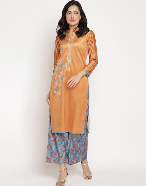 Orange Velvet Salwar Suit Palazzo