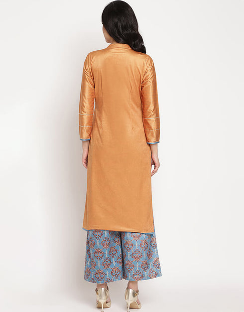 Orange Velvet Salwar Suit Palazzo Closure View