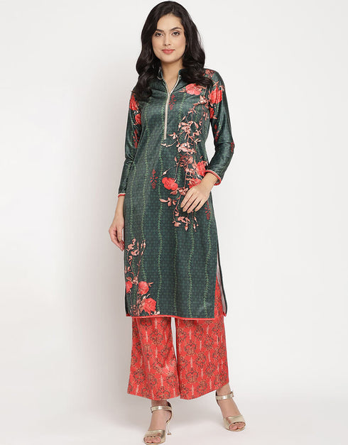 Dark Green Velvet Salwar Suit Palazzo