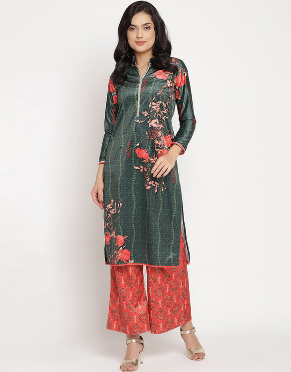 Dark Green Velvet Salwar Suit Palazzo