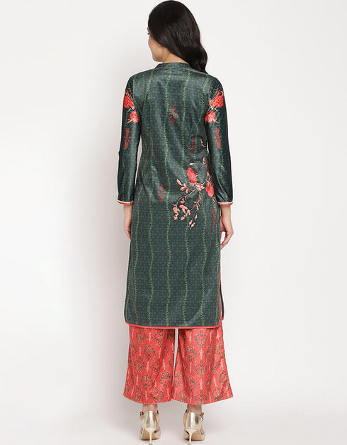 Dark Green Velvet Salwar Suit Palazzo Closure View