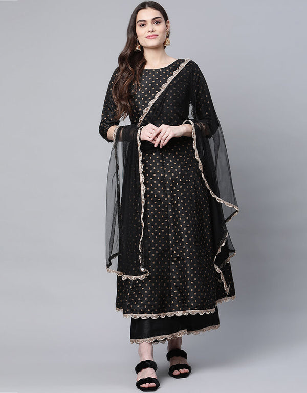 Black Poly Silk Salwar Suit Palazzo