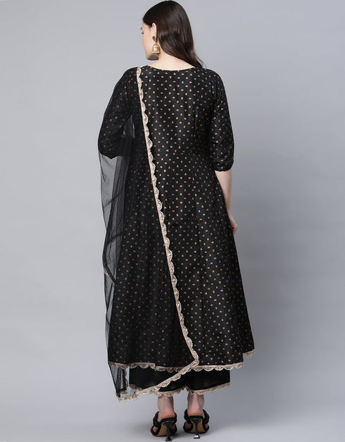 Black Poly Silk Salwar Suit Palazzo Closure View