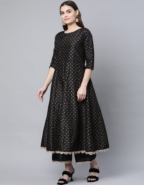 Black Poly Silk Salwar Suit Palazzo Women