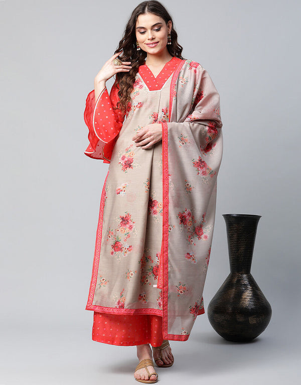 Red And Beige Chanderi Salwar Suit Palazzo
