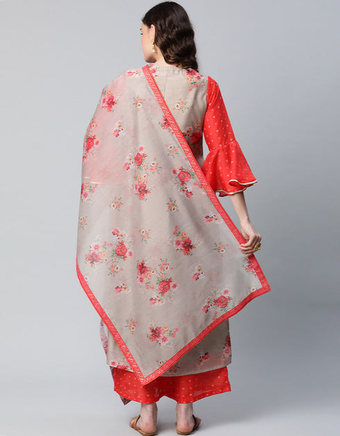 Red And Beige Chanderi Salwar Suit Palazzo Closure View