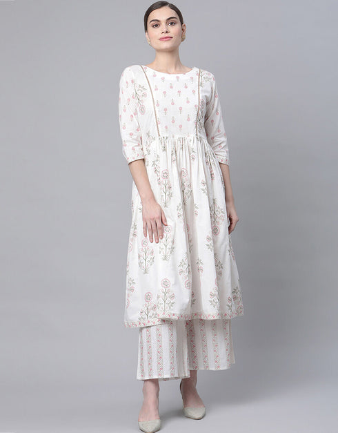 Off White Pure Cotton Salwar Suit Palazzo