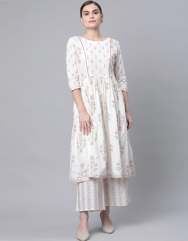 Off White Pure Cotton Salwar Suit Palazzo