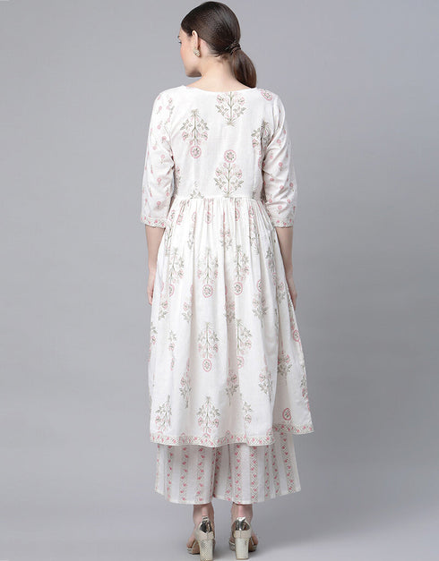 Off White Pure Cotton Salwar Suit Palazzo Closure View