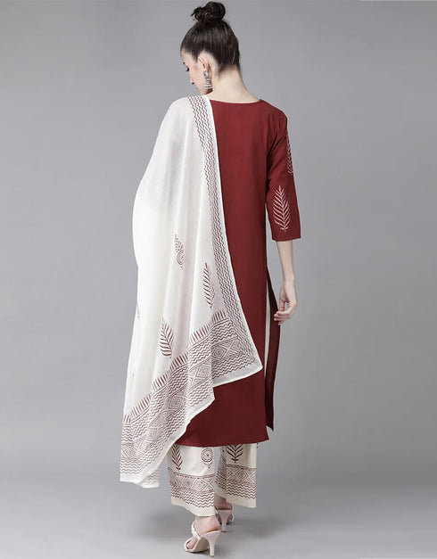 Marron Pure Cotton Suit Palazzo Closure View