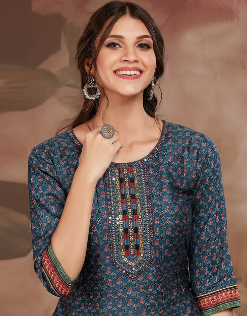 Blue Anarkali Kurti Closure View