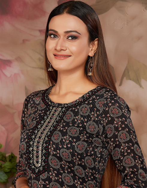 Black Chinon Chifon With Value Addition And Digital Print Suit Pant Closure View