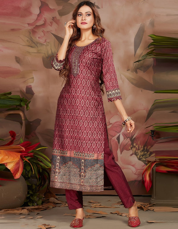 Maroon Soft Silk Digital Print Suit Pant