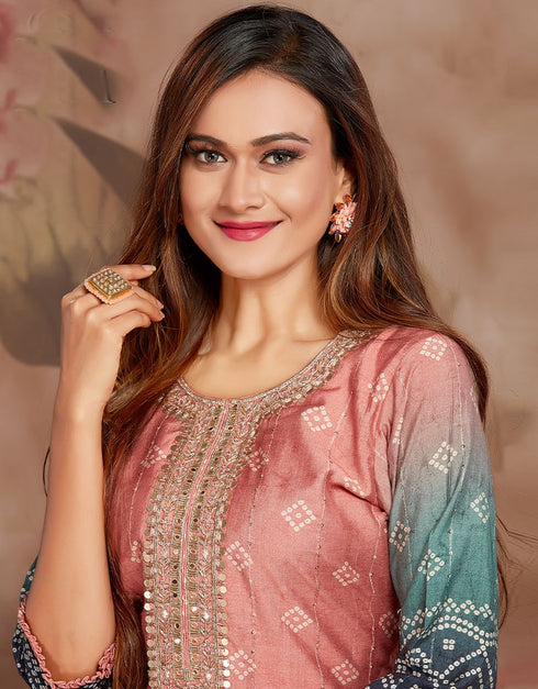 Pink Soft Chanderi With Value Addition Fabric Suit Pant Closure View