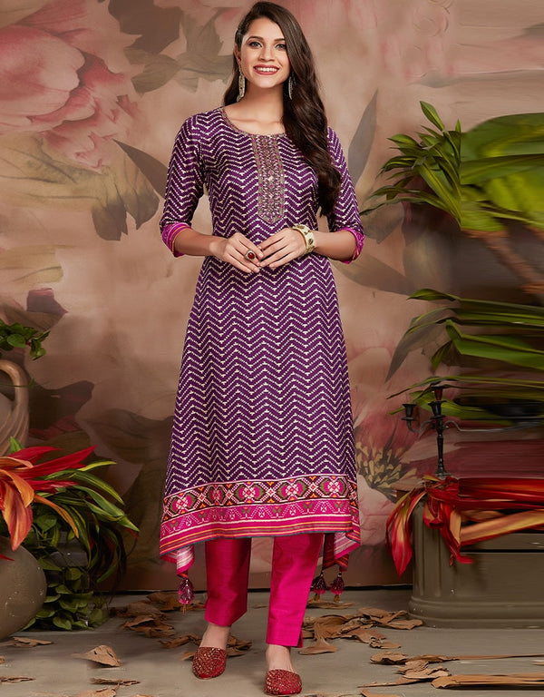 Purple Dola Silk Digital Print Suit Pant