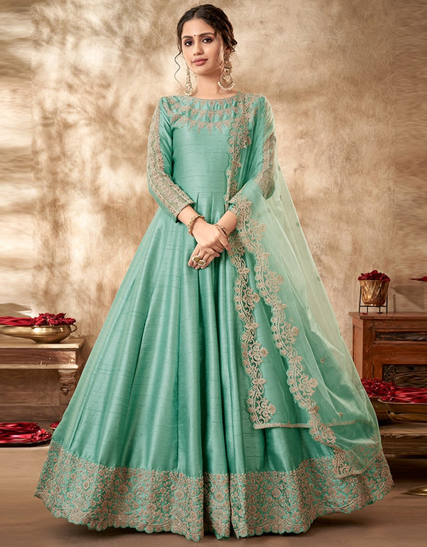 Light Sea Green Art Silk Anarkali Anarkali