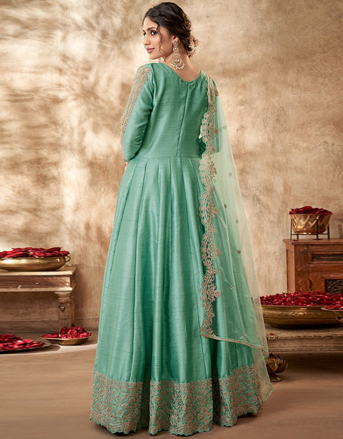 Light Sea Green Art Silk Anarkali Anarkali Closure View