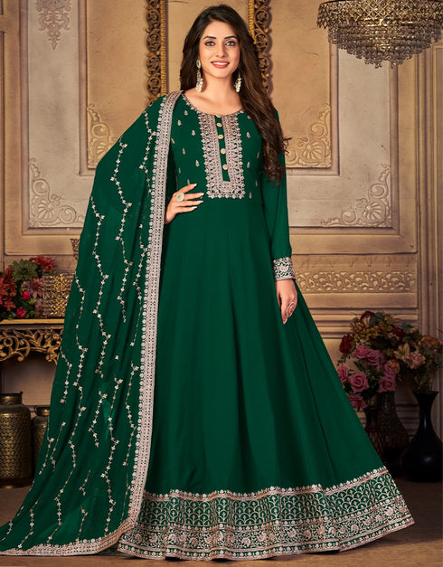 Green Faux Georgette Anarkali Anarkali Closure View