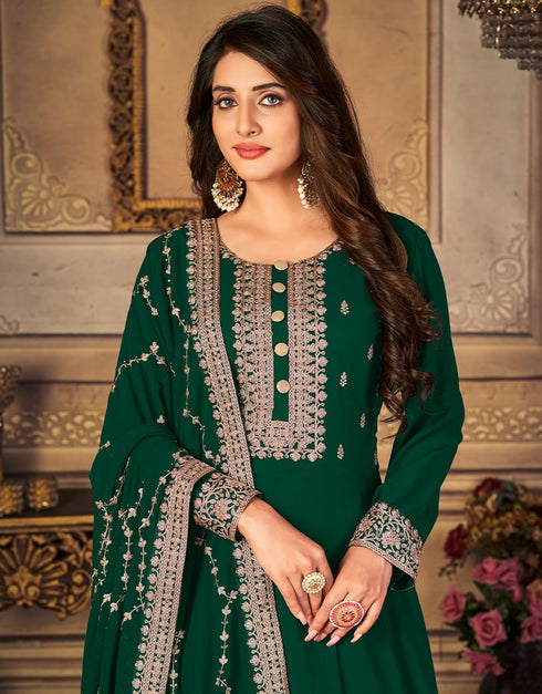 Green Faux Georgette Anarkali Anarkali Back View