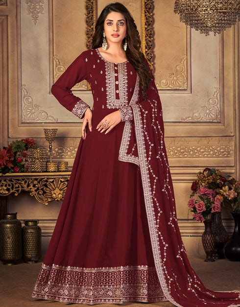Dark Maroon Faux Georgette Anarkali Anarkali