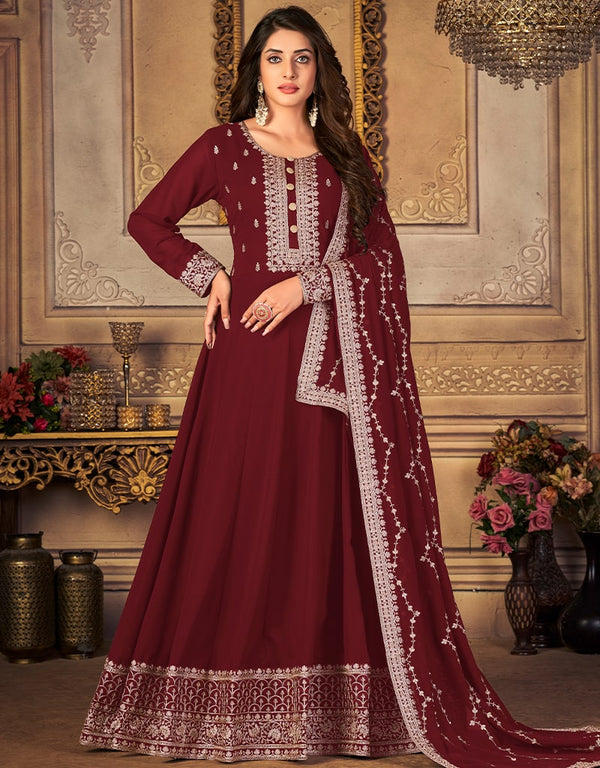 Dark Maroon Faux Georgette Anarkali Anarkali
